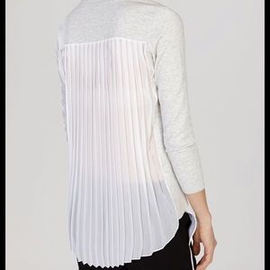 Karen Millen Gray High Low Sweatshirt with White Sheer Accordion Pleats in Back